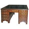 1820s English Mahogany Partner's Desk with Greek Key Leather Top