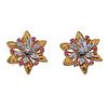 18K Two Tone Gold Diamond Ruby Floral Earrings