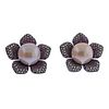 18k Gold Pearl Diamond Pink Sapphire Flower Earrings