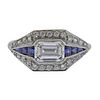 Art Deco Platinum diamond Sapphire Engagement Ring