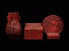 Four Chinese Carved Red Lacquer Articles