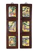 A Pair of Chinese Famille Rose Porcelain Inset Hardwood Wall Panels