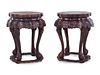 A Pair of Chinese Lacquered Hardwood Flori-Form Stools