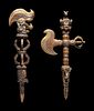 Two Tibetan Gilt Bronze Ritual Daggers