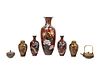 Seven Japanese Brown Ground Cloisonne Enameled Articles