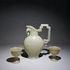 A Set Of Hetian Jade Inscribed Dragon Teapot And Cups