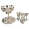 (14 Pcs) Large Silver Plated Georg Jensen Style Punch Bowl w/ Goblets