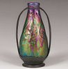 Heliosine - Austrian Iridescent Pottery & Pewter Vase c1905