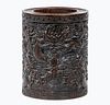 CHINESE QING BRUSH POT IN ZITAN WOOD, WITH FINE CARVING