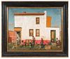 MID 20TH C. INNER CITY OIL PAINTING SIGNED "C. THOMAS" VERSO