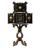 RARE ENGLISH BLACK LACQUER AND MOTHER-OF-PEARL LADY'S ROTATING SEWING CABINET ON STAND, CIRCA 1850