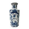 White and blue four sided Chinese vase