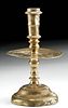 Elegant 17th C. European Brass Candlestick Holder