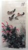 Chinese Watercolor Scroll: Ducks In A Lake