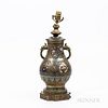 Asian-style Brass and Champleve Cloisonne Urn-form Table Lamp