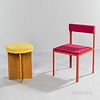 Painted Steel-frame Chair and an Oak Stool
