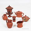 Seven Wedgwood Rosso Antique Tableware Items
