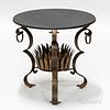 Contemporary Cast Iron and Black Glass-top Side Table