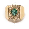 Ring, 14K GIA Gold and emerald ring with diamonds