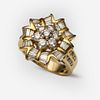 GIA Vintage 1950's gold and diamond cluster ring