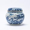 CHINESE BLUE & WHITE DRAGON & FISH STORAGE JAR