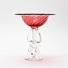 OPTIC CRANBERRY & COLORLESS ART GLASS COMPOTE