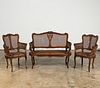 19TH/20TH C. FRENCH CANED SETTEE & TWO CHAIRS