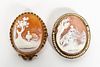 TWO OVAL CARVED CAMEO BROOCHES, FIGURAL