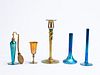 5PCS STEUBEN BLUE & GOLD AURENE IRIDESCENT GLASS