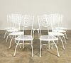 SET, EIGHT WHITE PAINTED WROUGHT IRON PATIO CHAIRS