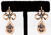 Russian 14K Rose Gold & Diamond Bow Drop Earrings