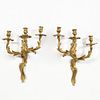 PAIR, LOUIS XV STYLE HANGING 3-LIGHT WALL SCONCES