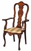 Dutch Marquetry Carved Inlaid Mahogany Armchair