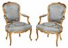 Pair Louis XV Style Carved Gilt Armchairs