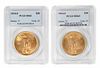 Two 1914-S St. Gaudens $20 Gold Coins 