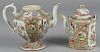 Two Chinese export porcelain rose medallion teapots, 19th c., 7 1/4'' h.