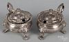 Pair of Birmingham silver mustard pots, 20th c., bearing the touch of Suckling Ltd., 2 1/2'' h.