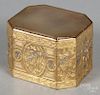 French gilt copper dresser box, 18th/19th c., with carnelian top