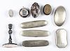 Assorted dresser articles, to include a silver-plated taperstick, spectacles cases, etc.