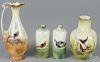 Four R. S. Prussia porcelain vases, ca. 1900, one with a turkey, 3 1/2'' h., two with a pheasant