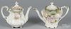Two R. S. Prussia porcelain floral teapots, ca. 1900, 6'' h.