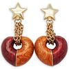 14k Gold and Enamel Wood Heart Earrings