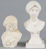Sevres parian bust of a maiden, dated 1912, 10 1/2'' h., together with a bisque bust of a woman