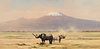 David Shepherd (1931–2017) — Amboseli Evening [or] Rhinos with Mt. Kilimanjaro (1967)