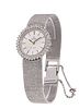 OMEGA De Ville watch, years 30-40, made in 18 Ct. white gold for women. Round dial with stroke numerals and baton hands. It has a bezel with 40 brilli