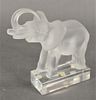 Lalique Frosted Glass Elephant Paperweight, signed to the underside, in original fitted box, height 6 1/4 inches.