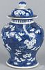 Chinese export blue and white covered jar, 19th c., 13'' h.