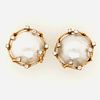 14K Yellow Gold Mabe Pearl & Diamond Earrings