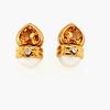 18K Yellow Gold  Citrine and Mabe Pearl Earrings