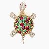 14K Ruby and Emerald Turtle Pin